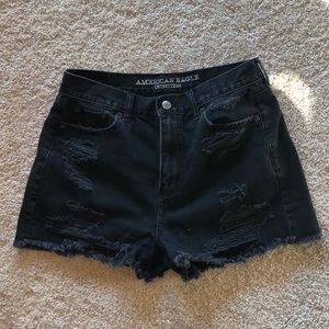 American Eagle distressed black “Mom Short”